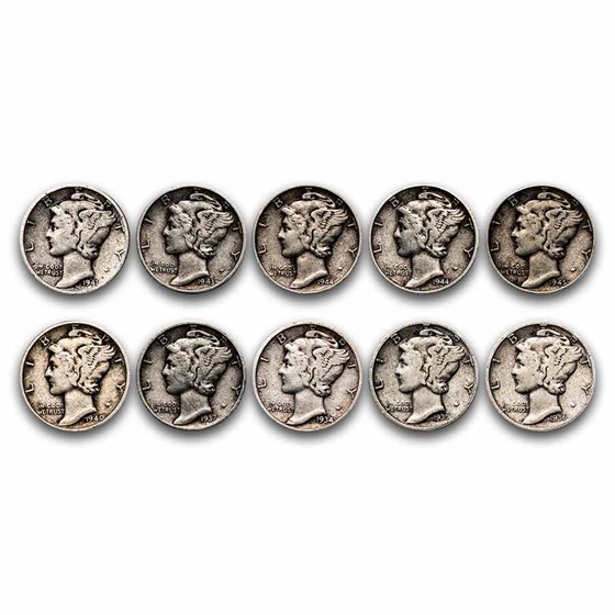 $1.00 Face Value 90% Mercury Dimes Avg Circ $1.00 Face Value 90% Mercury Dimes Avg Circ